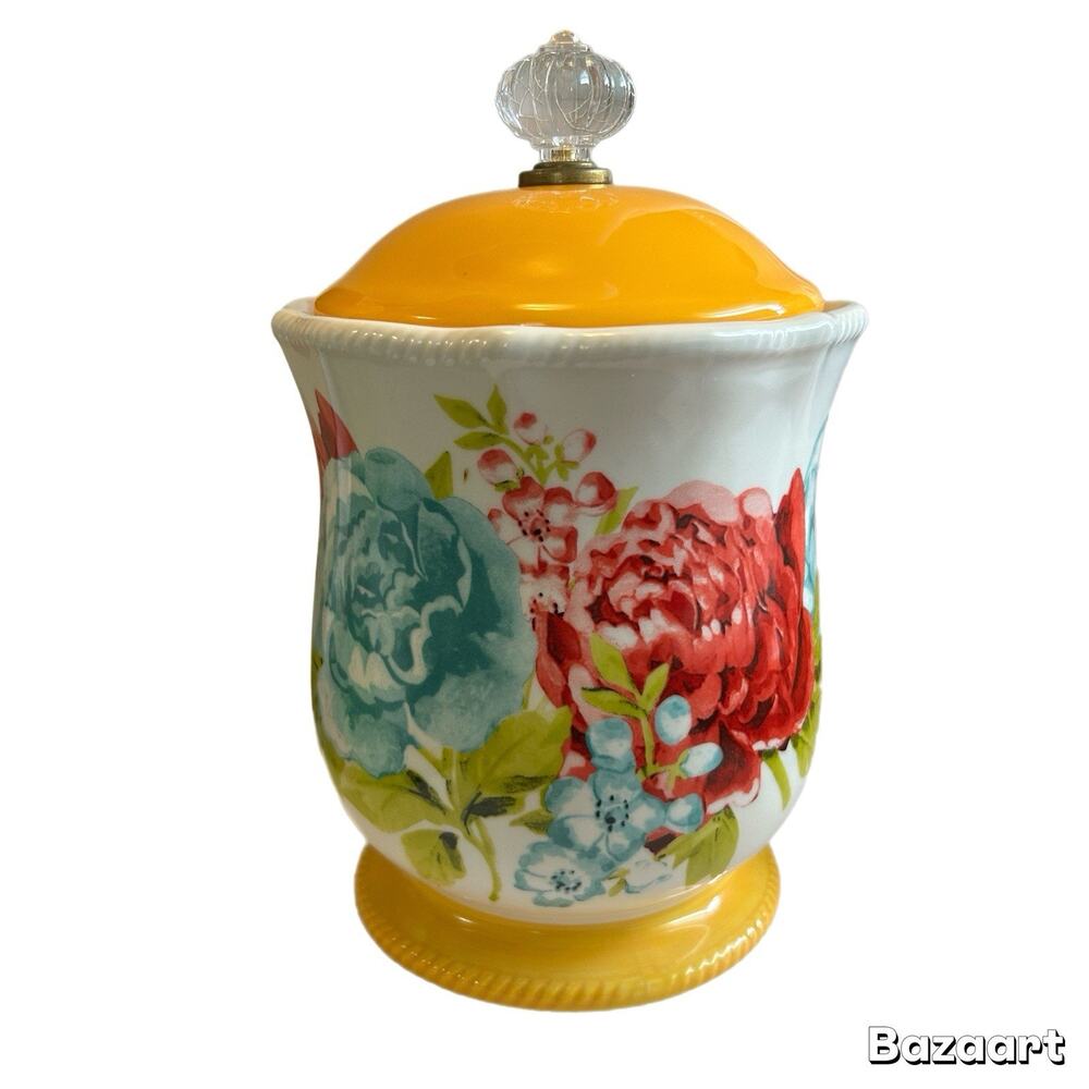 Pioneer Woman Canister Blossom Jubilee 9.25” High 5.8” Diameter Yellow